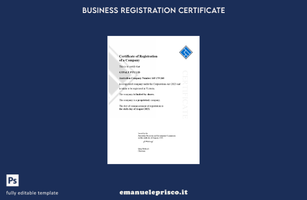 Certificato GTPALT Australia in stile verificato della parola di registrazione d
